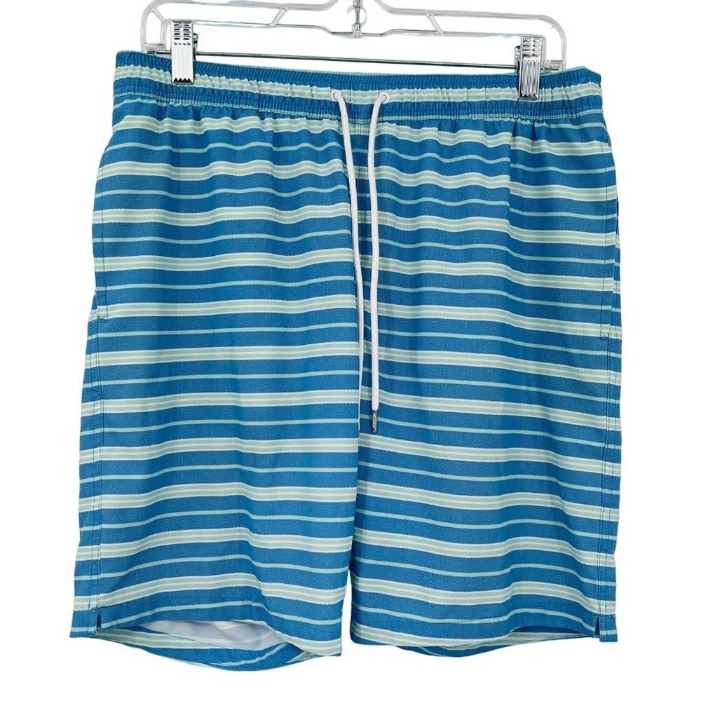 Bonobos Striped Recycled Swim Trunks Mens M 9 Inch Inseam UPF 50+ Drawstring